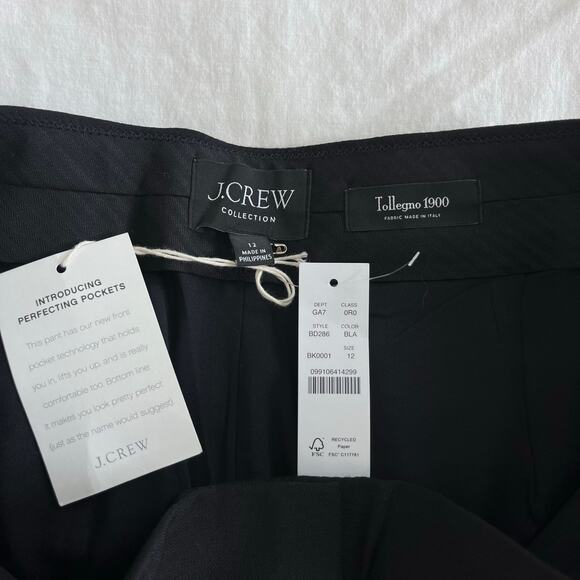 J. Crew NWT Collection Full Length Wide Leg Black Tuxedo 100% Italian Wool pants - Picture 6 of 15